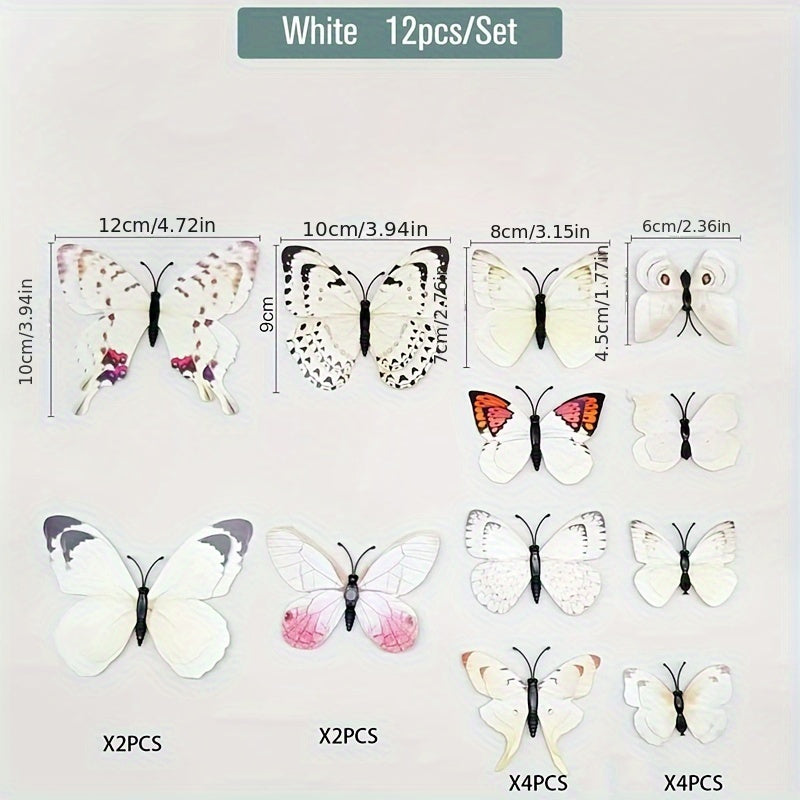 12pcs Blue 3D Butterfly Wall Decals Removable Self-Adhesive Home Decor for Parties Weddings