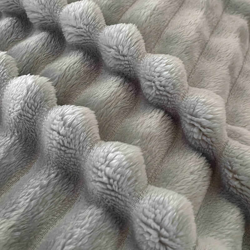 Gray Striped Fleece Blanket for Travel and All Seasons