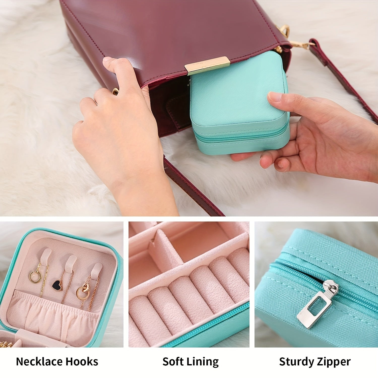 Органайзер для ювелирных украшений в дорожной сумке с молнией, роликом для колец и съемным лотком