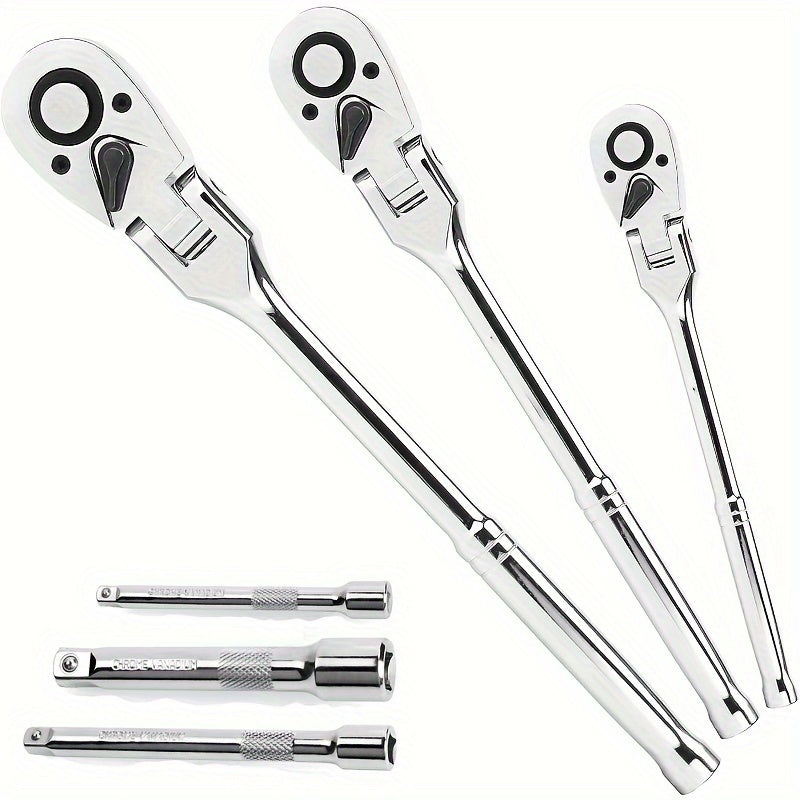 6-Piece Chrome Vanadium Flex-Head Ratchet Set With Extension Bars