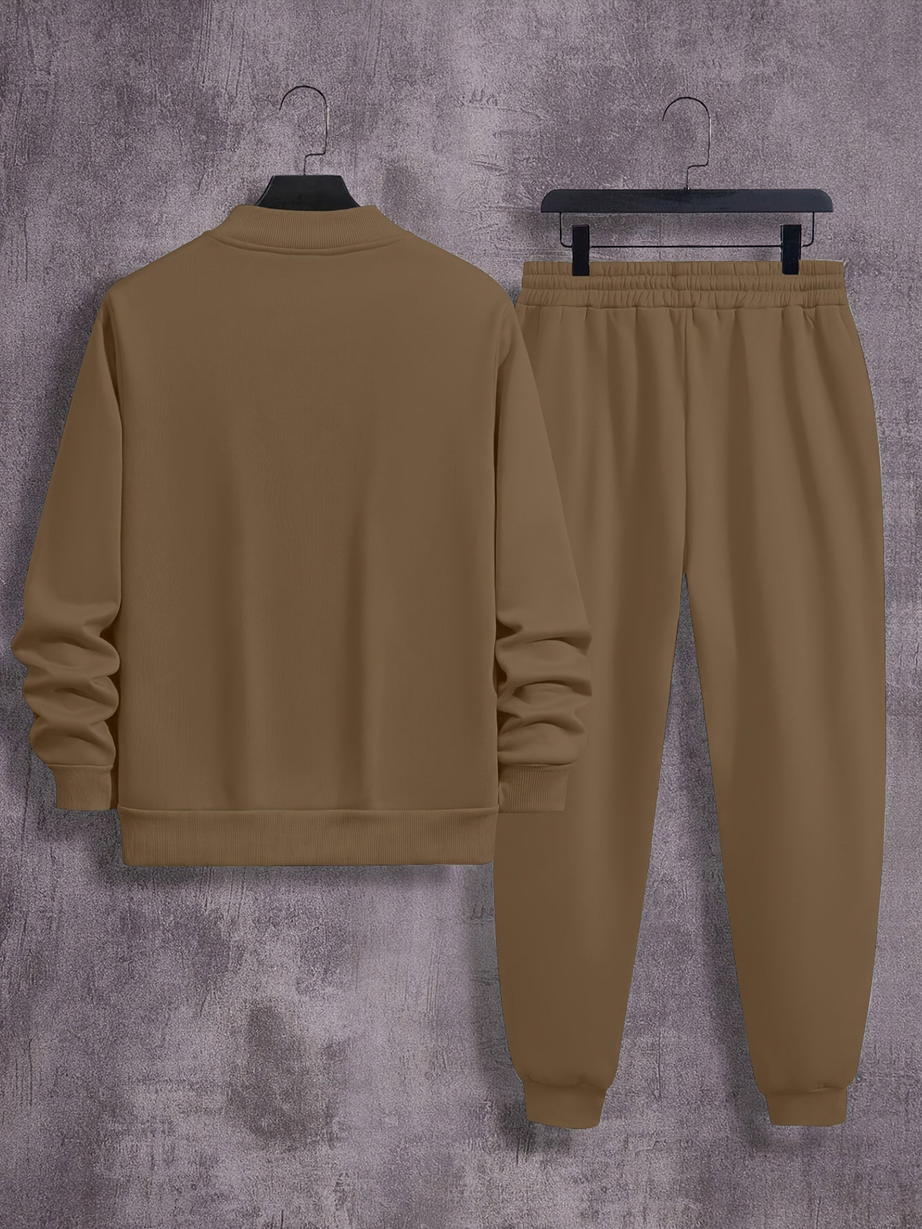 Men's Plus Size Casual Sweatsuit Set with Collared Neck Polyester Knit Solid