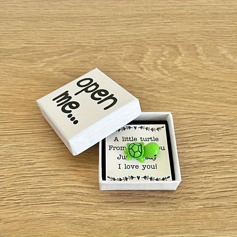 Polyresin Turtle Figurines Set with "I Love You" Message Cards for Gifts and Keepsakes