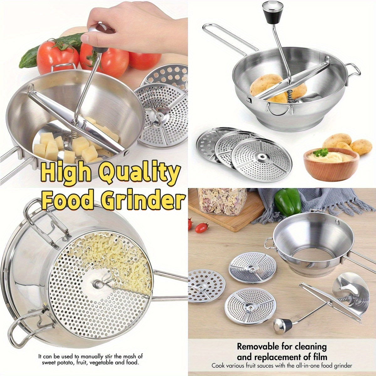 Uy va restoran uchun 3 ta plitali zanglamaydigan po'latdan yasalgan oziq-ovqat maydalagich