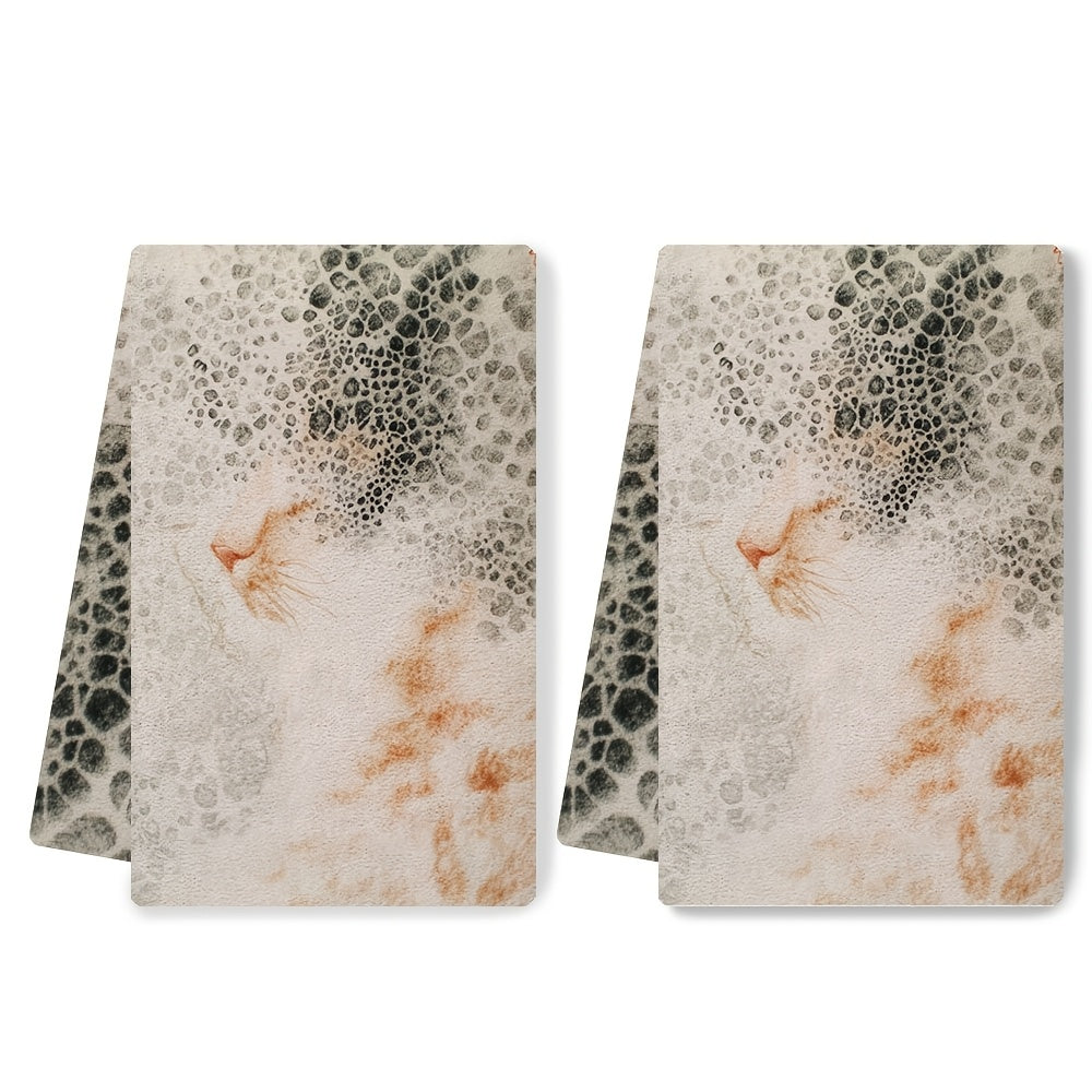 Set of 2 Ultra-Soft Kitten Spot Pattern Hand Towels 40x60cm Absorbent Machine Washable