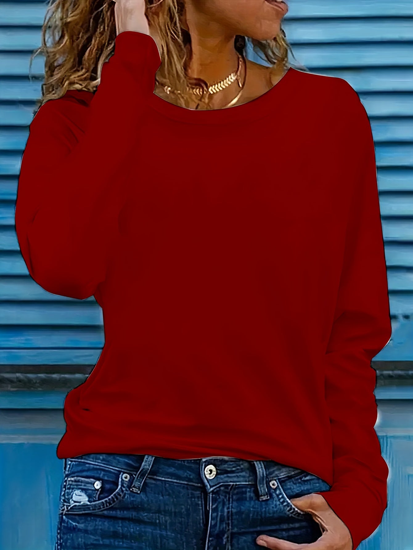 Women's Plus Size Long Sleeve T-Shirts Pack Solid Color Casual Basic Shirts