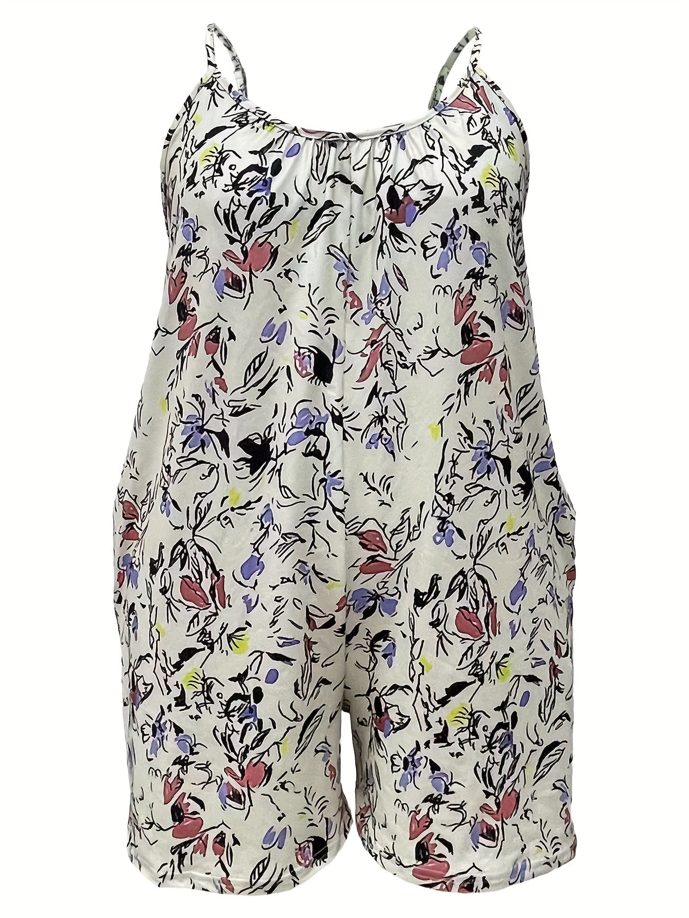 Women's Floral Sleeveless Jumpsuit with Pockets Polyester Blend for Vacation