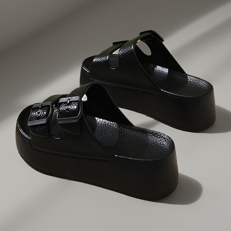 Women's Casual Solid Color EVA Platform Slippers with Buckle Closure Breathable Anti-Slip Super Thick Sole