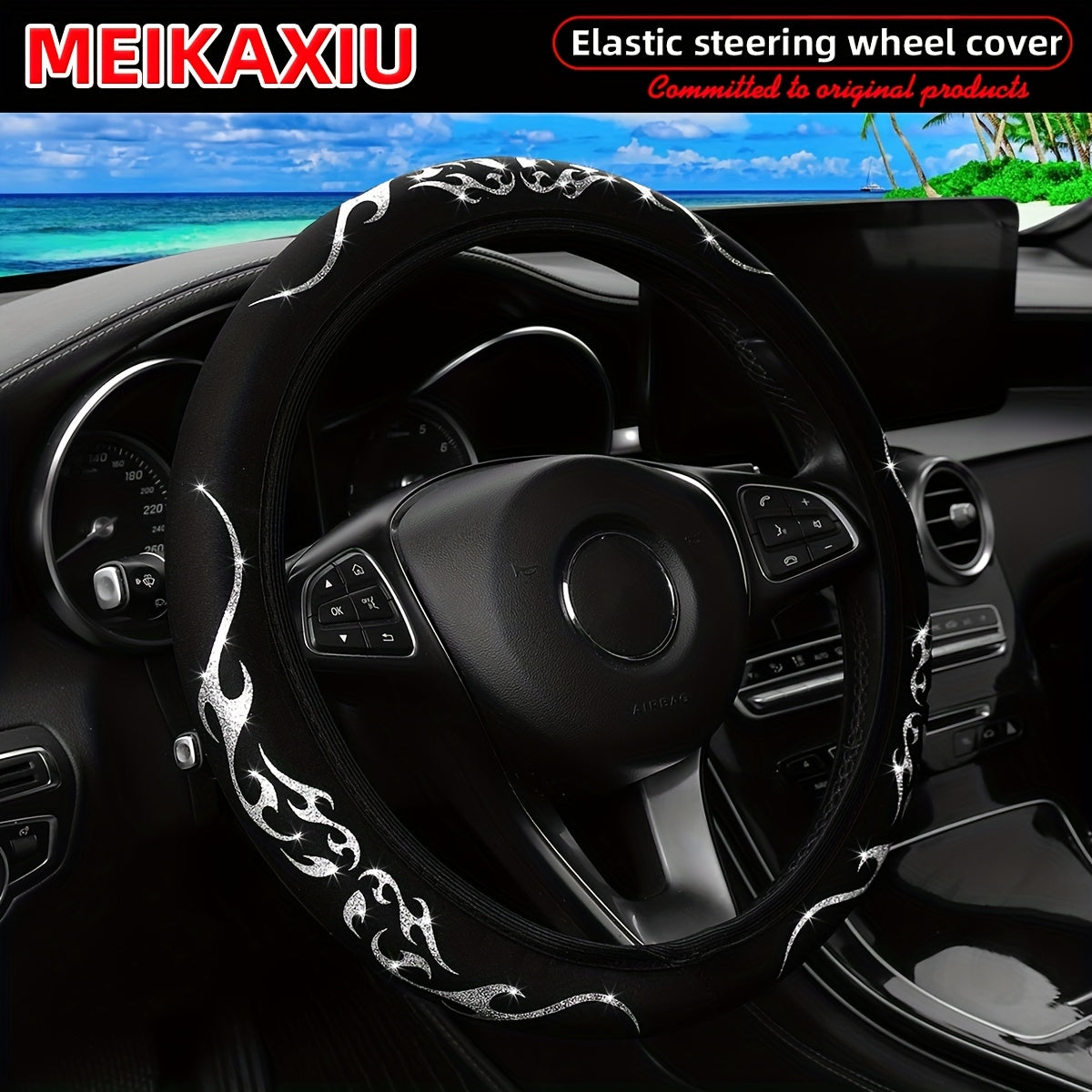 Яркая тканевая накладка на руль, нескользящая, водонепроницаемая, с огненным дизайном для автомобилей 14.5-15 дюймов