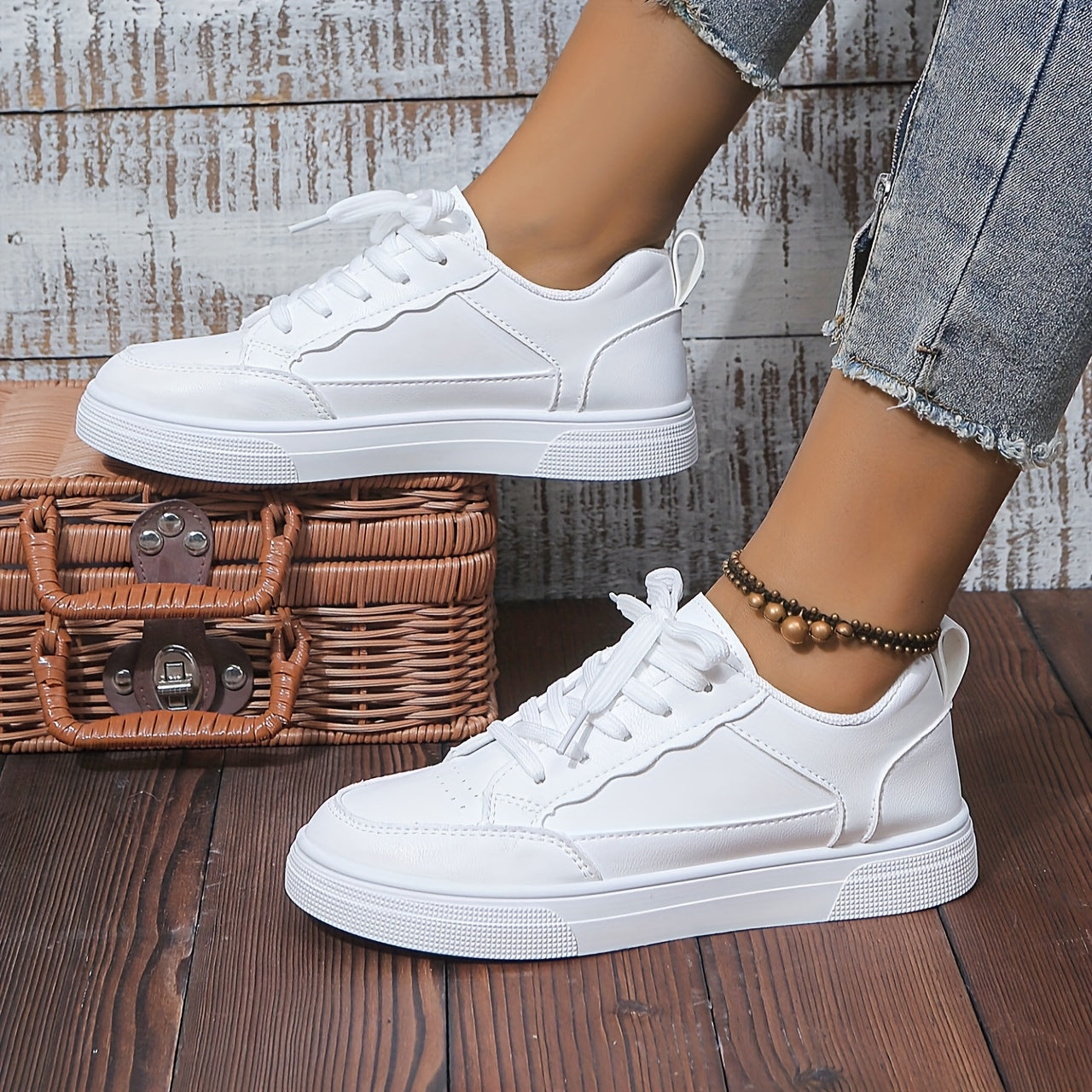 Girls White Casual Sneakers with Non-Slip Rubber Sole and Breathable Fabric Lining