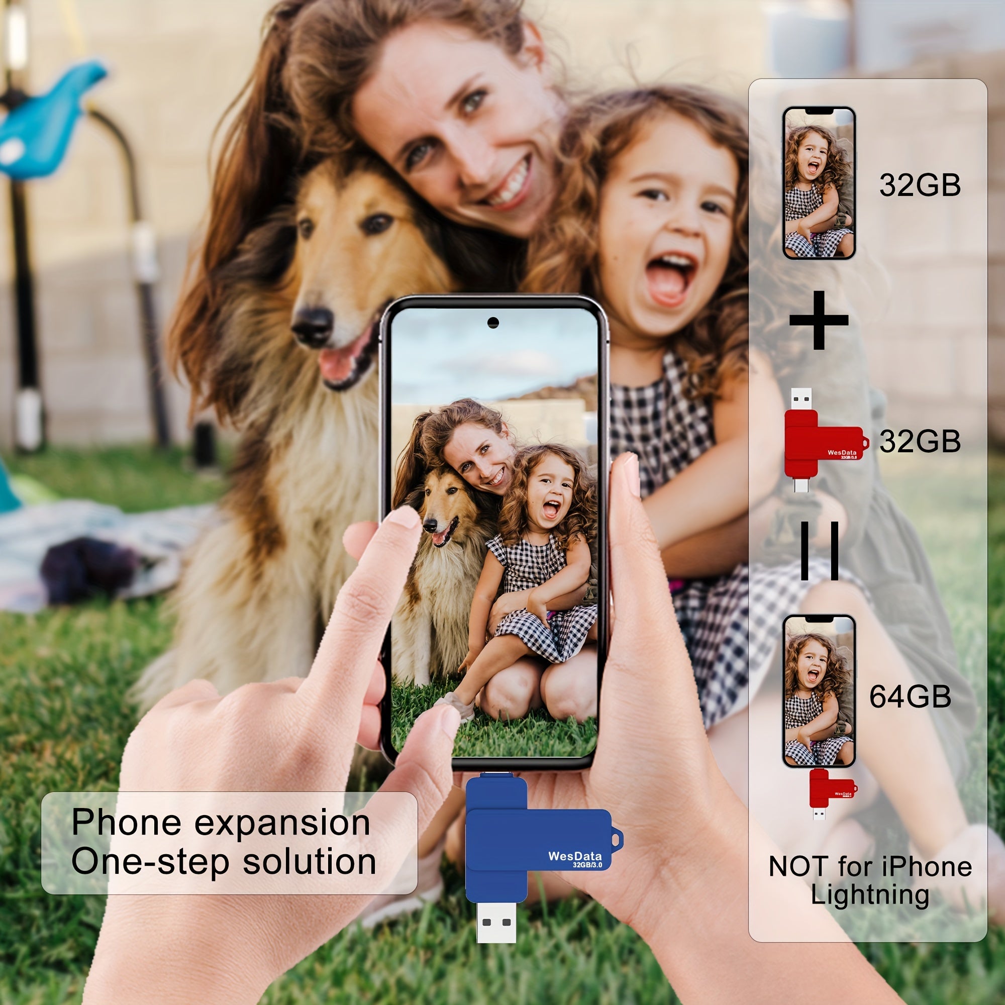 WesData USB-C flesh xotira qurilmasi 32GB, 64GB va 128GB xotira variantlari bilan, Android smartfonlari, planshetlar, noutbuklar, MacBook va PC bilan mos keladi. Turli tadbirlar uchun ideal sovg'a.