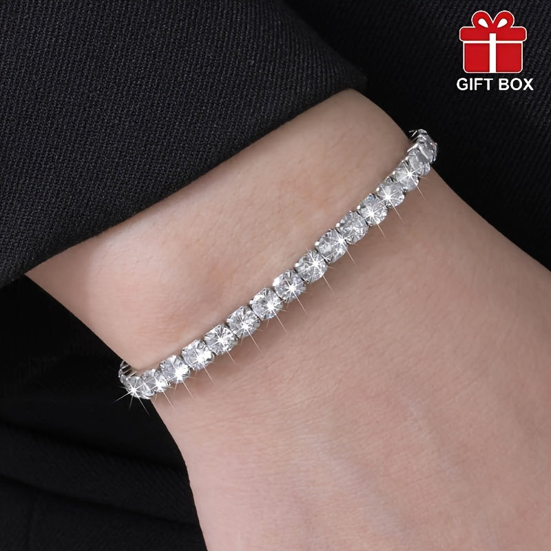 Women's Titanium Steel Tennis Bracelet with Cubic Zirconia 14K Gold Plated Gift Box