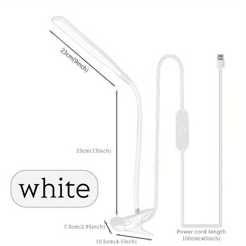 LED Swing Arm Desk Lamp with Clamp, Flexible Gooseneck, Eye-Caring Architect Light, USB Power, Switch, Black or White