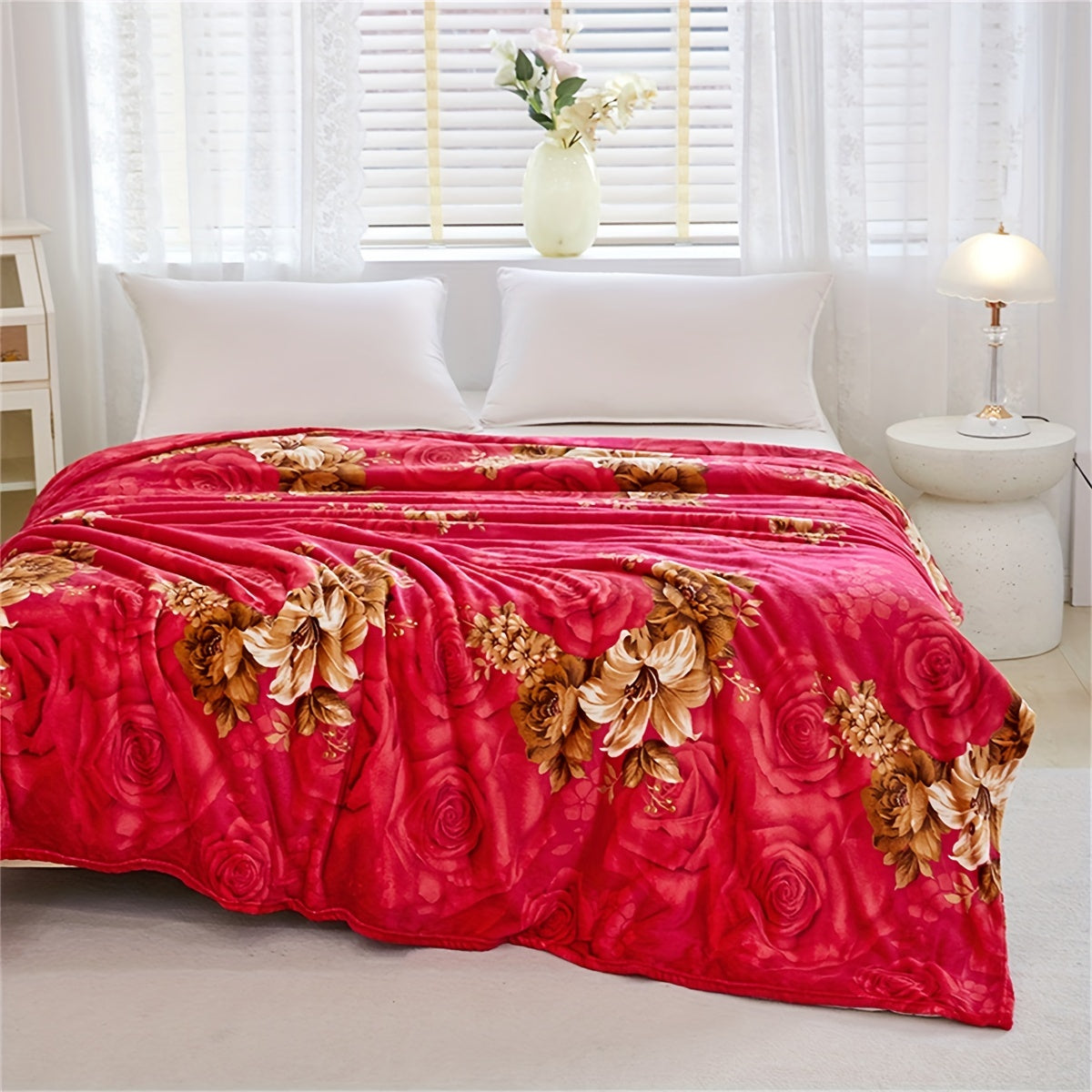 Floral Print Bed Blanket Soft Cozy Throw for Couch Sofa Bed Camping Travel