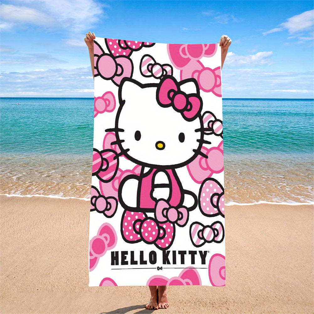 Hello Kitty mikrofibra plyaj sochiq, multfilm mavzusi bilan, faqat qo'l bilan yuvish, tez quriydigan va namni yaxshi so'radigan, Hello Kitty naqshi, 250gsm.