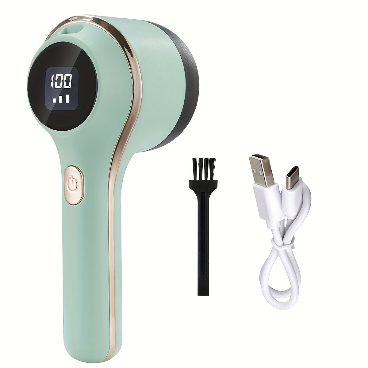 Mint Green Fabric Shaver and Lint Remover with Digital Display, USB Rechargeable, 3-Speed, Type-C Charging