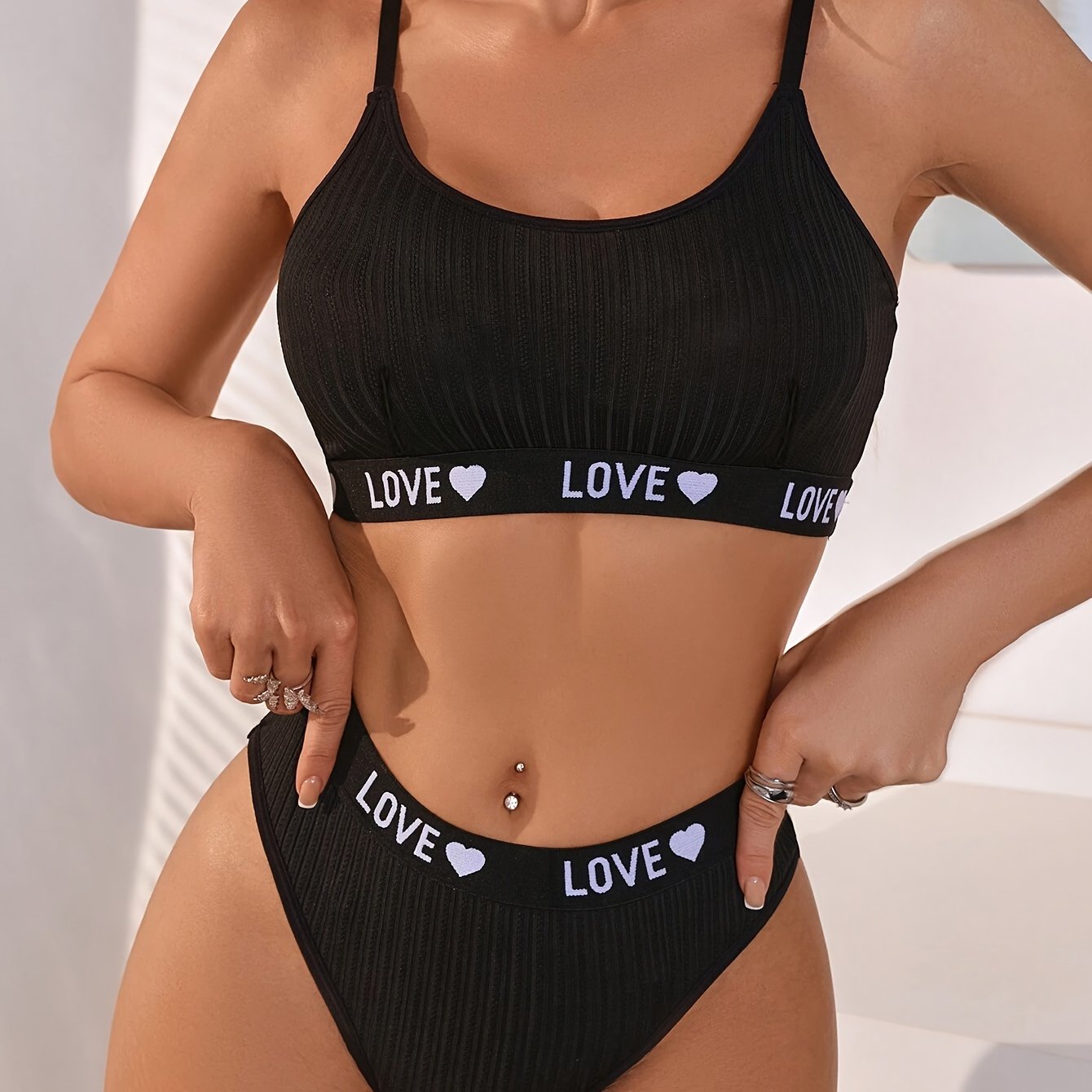 Women's Athletic Lingerie Set Camisole Bra and Panties with Letter Print