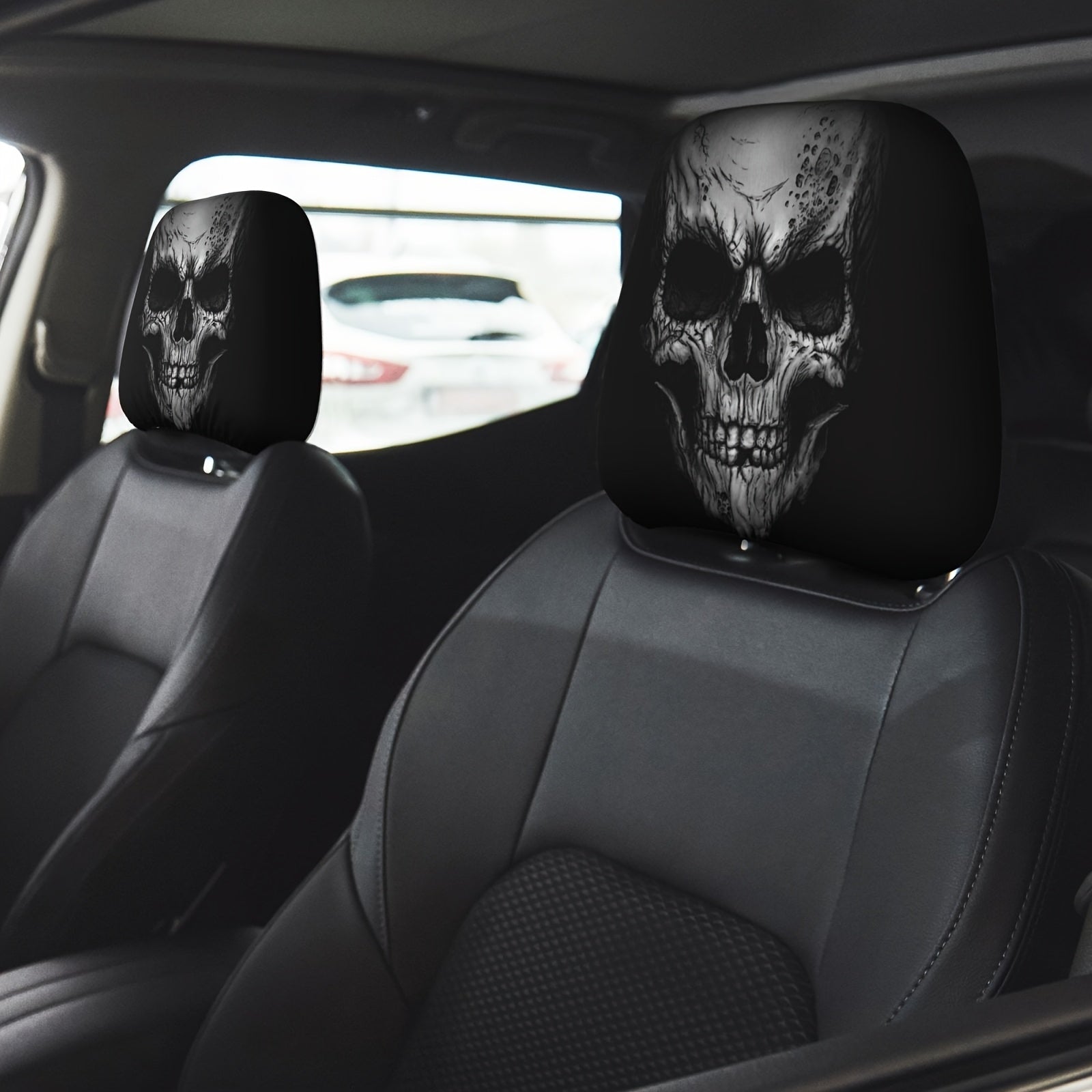 Universal Skull Print Car Seat Headrest Cover Black Stylish Accessory