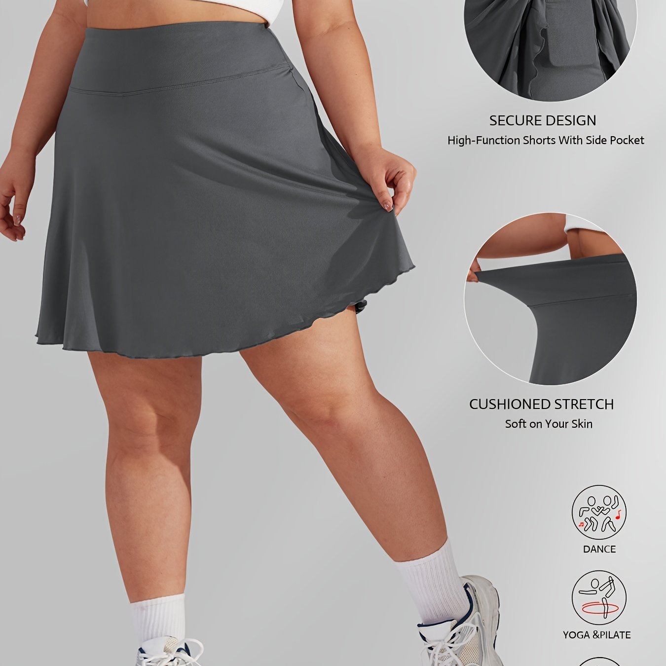 Plus Size Women’s High Waisted Tennis Skirt with Pockets for Golf Running