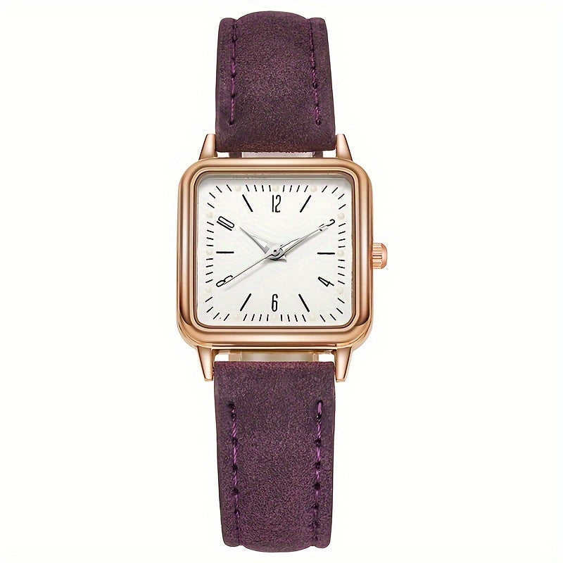 Women's Casual Square Quartz Watch with Luminous Dial and PU Leather Band