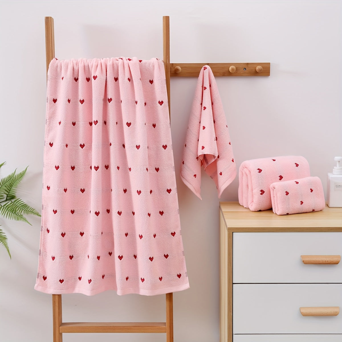 Cotton Bath Towel and Face Towel Set Thick Absorbent Peach Heart Style Home Use