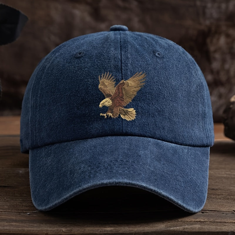 Men's Dark Blue Adjustable Baseball Cap with Eagle Print Sun Protection Polyester