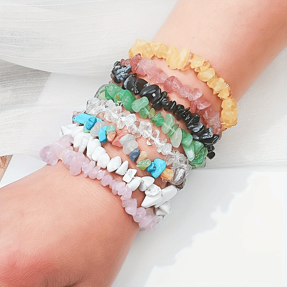 Handcrafted Quartz Crystal Beaded Bracelet Set 12-Piece Chakra Healing Jewelry for Women