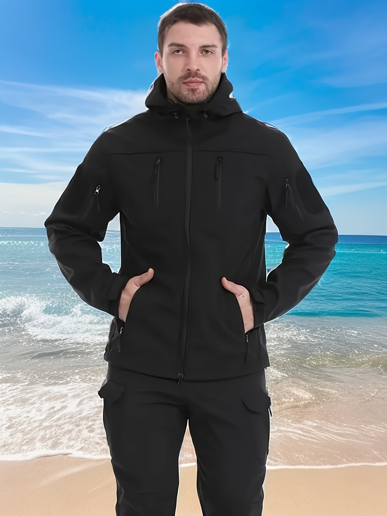 Men's Softshell Tactical Jacket Hooded Zipper Closure Warm Fall Winter Outerwear