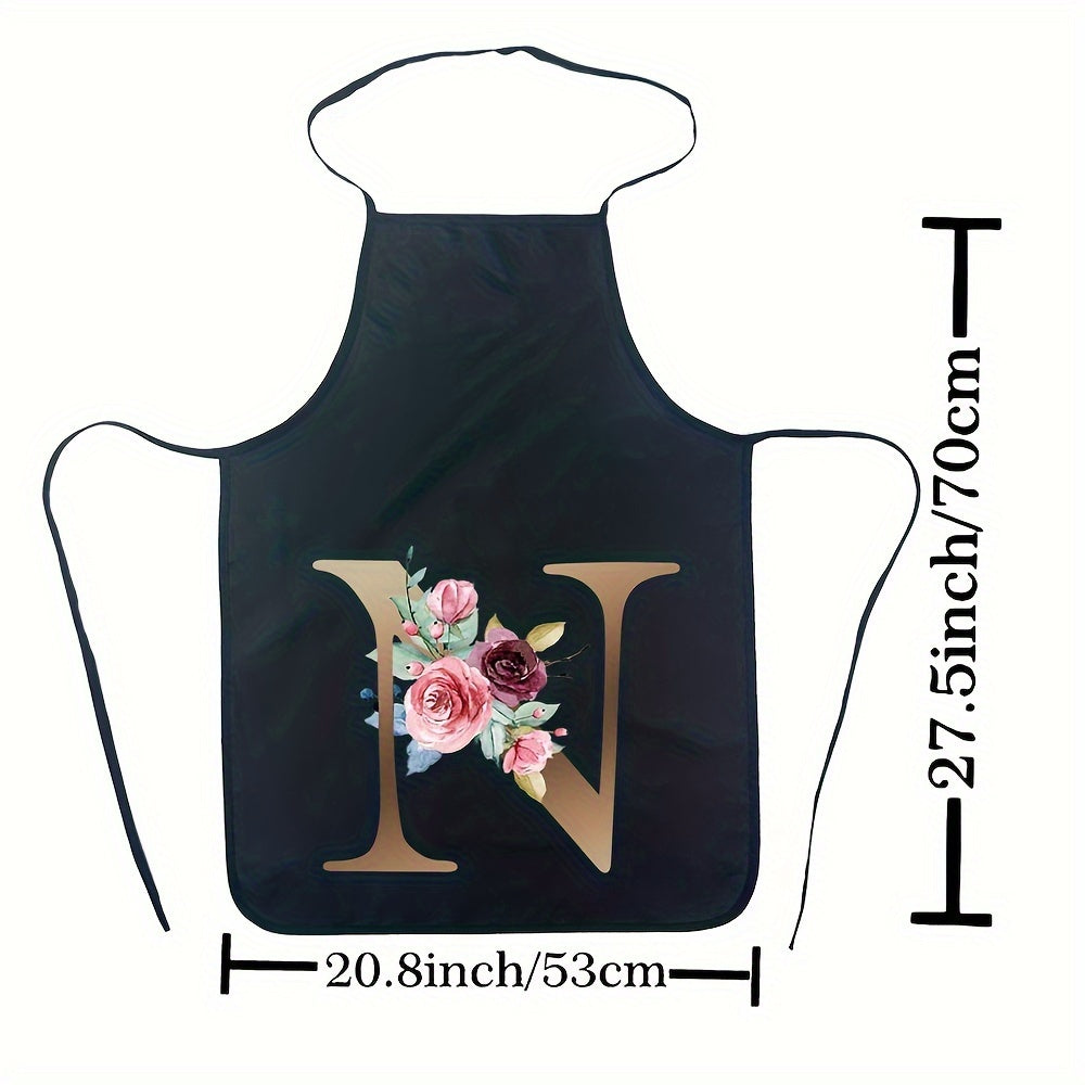 Women's Floral Polyester Kitchen Apron with Letter Print and Monogram