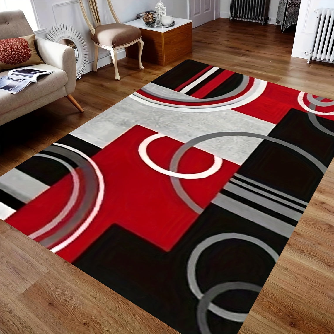 Geometric Pattern Soft Floor Mat for Living Room and Kitchen Anti-Slip Stain-Resistant 1cm Thick