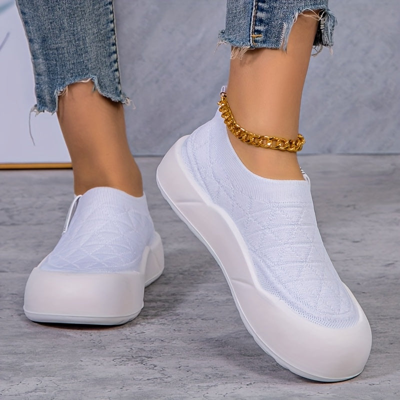 Women’s Slip-On Loafers Breathable Knit Fabric Casual Shoes Beige Green