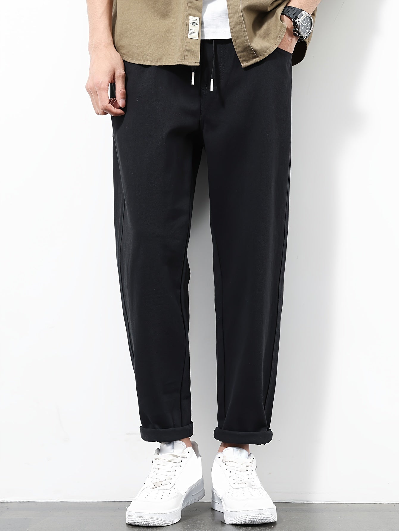 Men's Cotton Loose Fit Casual Pants with Pockets for Outdoor Activities