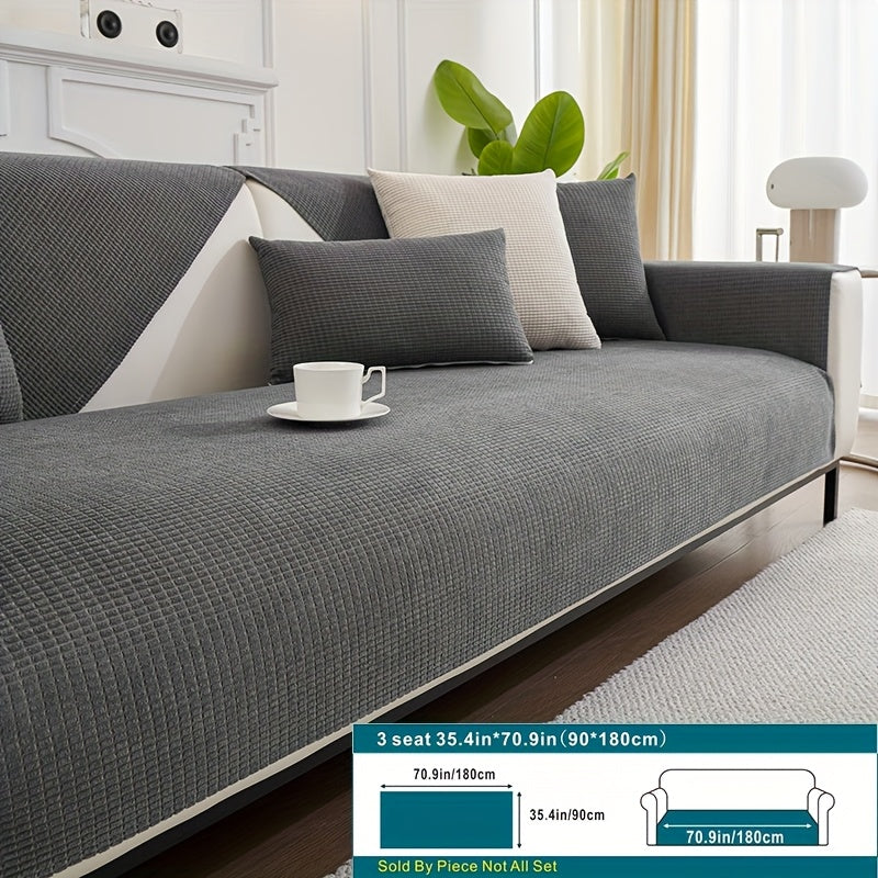 Beige Velvet Sofa Slipcover Pet-Friendly Machine Washable with Backrest and Armrest Protection