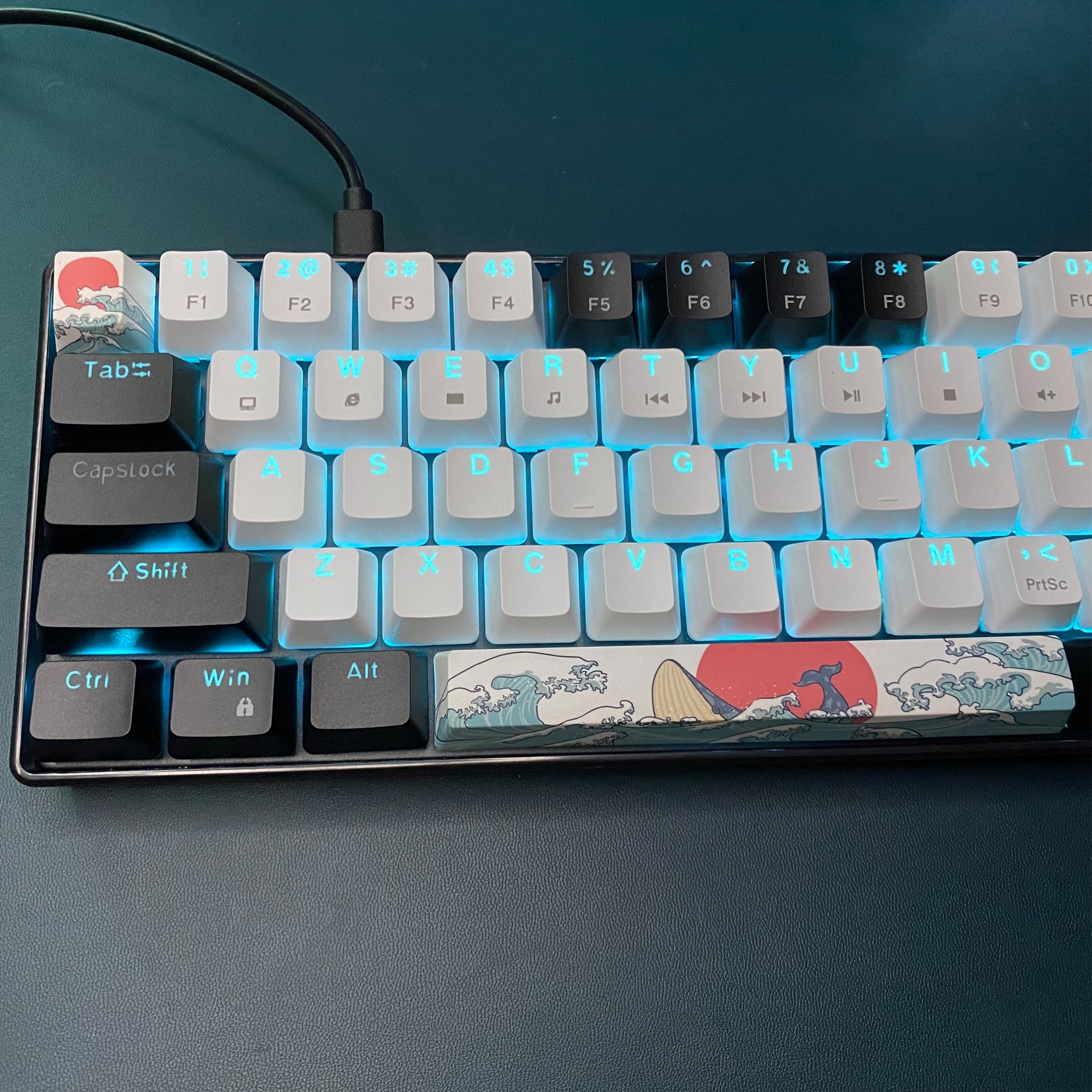 68-Key Mechanical Gaming Keyboard with Blue Backlight Hot-Swappable Switches and Detachable Cable