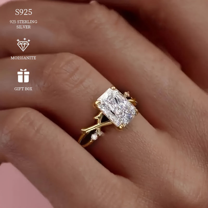 Sterling Silver 2ct Moissanite Engagement Ring with Thorn Branch Design for Women