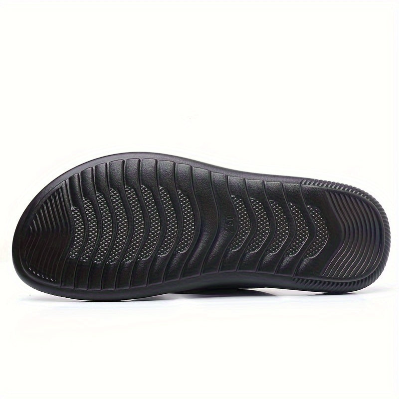 Men's Black Slip-On Sandals with Adjustable Strap for Casual Beach and Walking