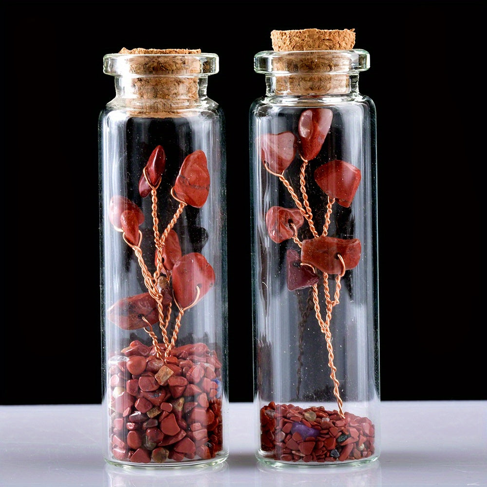 Botella de deseos de cristal con cristales naturales y árbol de la suerte para meditación y decoración