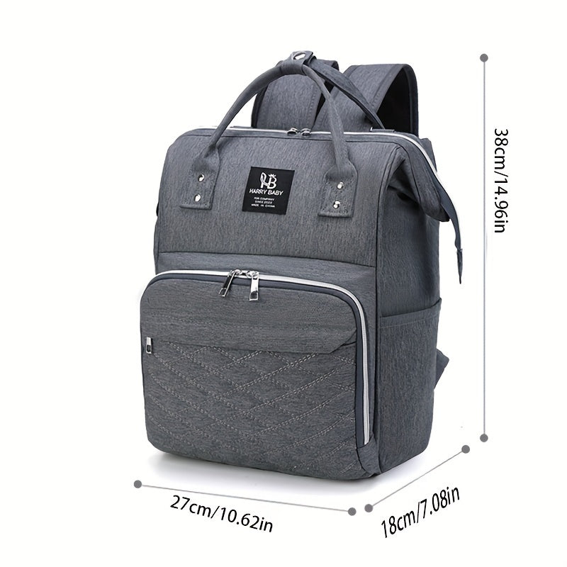 Large Waterproof Grey Mommy Backpack with Bottle Warmer and Utility Pockets