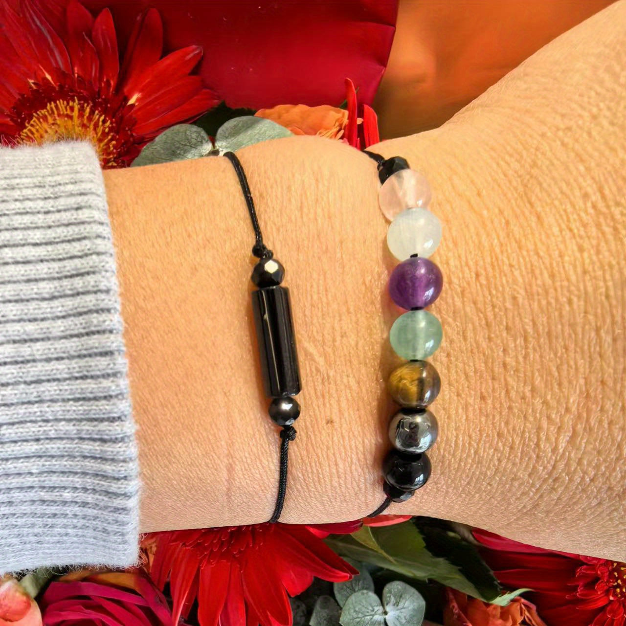 Vintage Alloy Adjustable Bracelet with Artificial Crystal Tourmaline Labradorite Amethyst for Energy Cleansing and EMF Protection