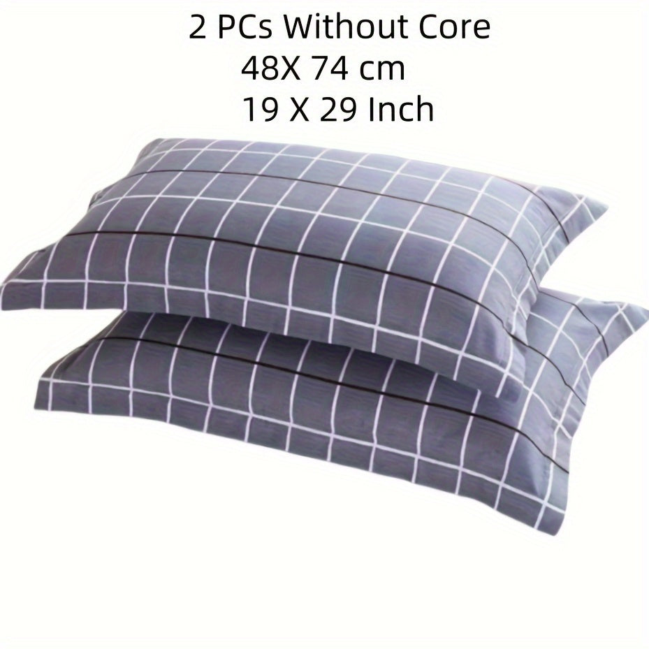 Two Soft Brushed Pillow Covers with Geometric Plaid Design and Envelope Closure
