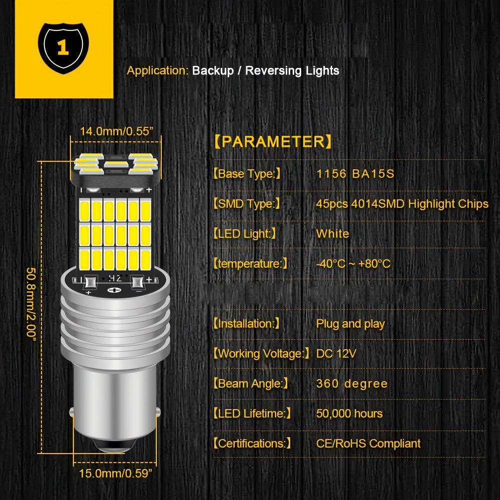 2 шт. 1156 P21W LED задние фонари для автомобиля, белый 6000K, 1200 люмен