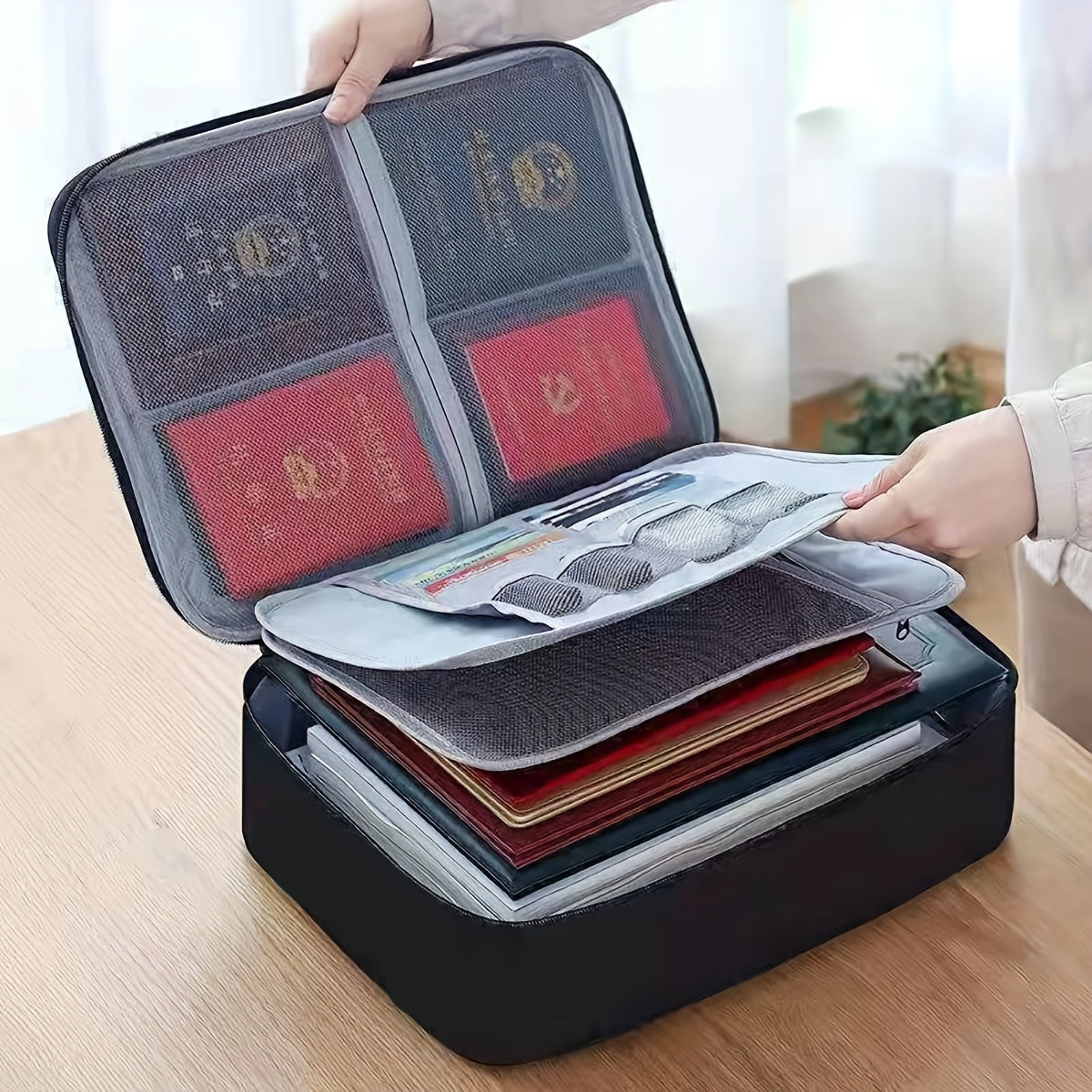 Large Capacity Multi-Layer Polyester Document Organizer for Credit Cards and Files