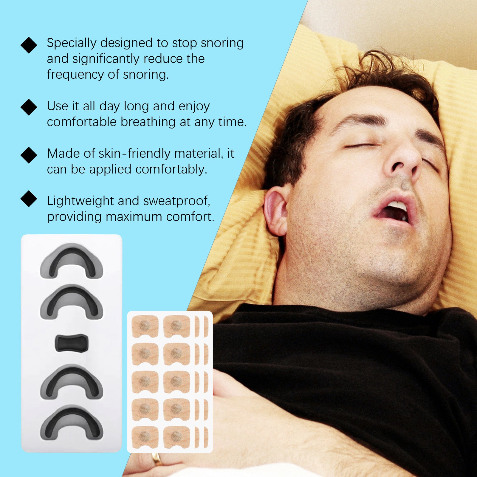 Snore Relief Kit with 30 Nose Patches, 4 Comfort Clips, Magnetic Nasal Dilator for Men and Women