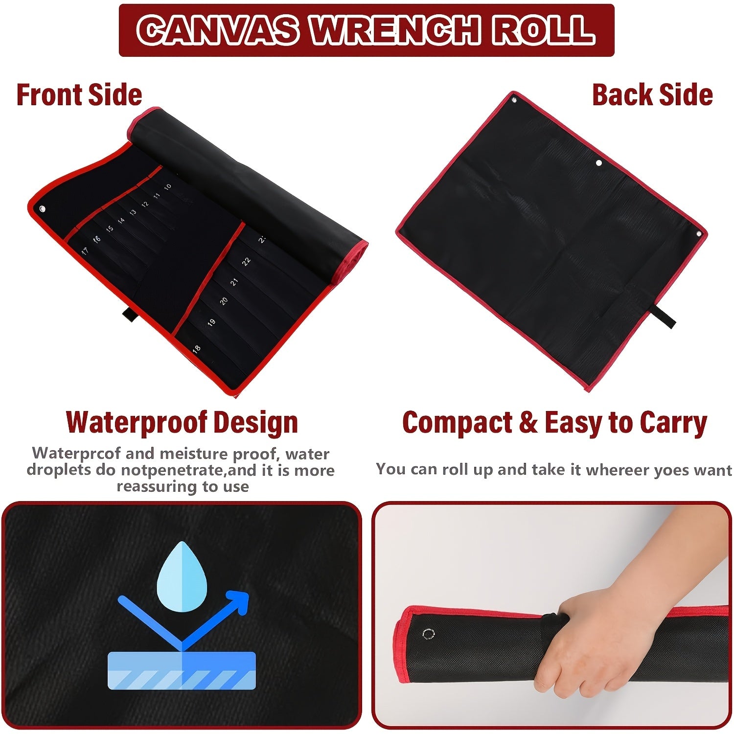 Durable Fabric Wrench Organizer Roll with 25 Pockets Heavy-Duty Tool Storage