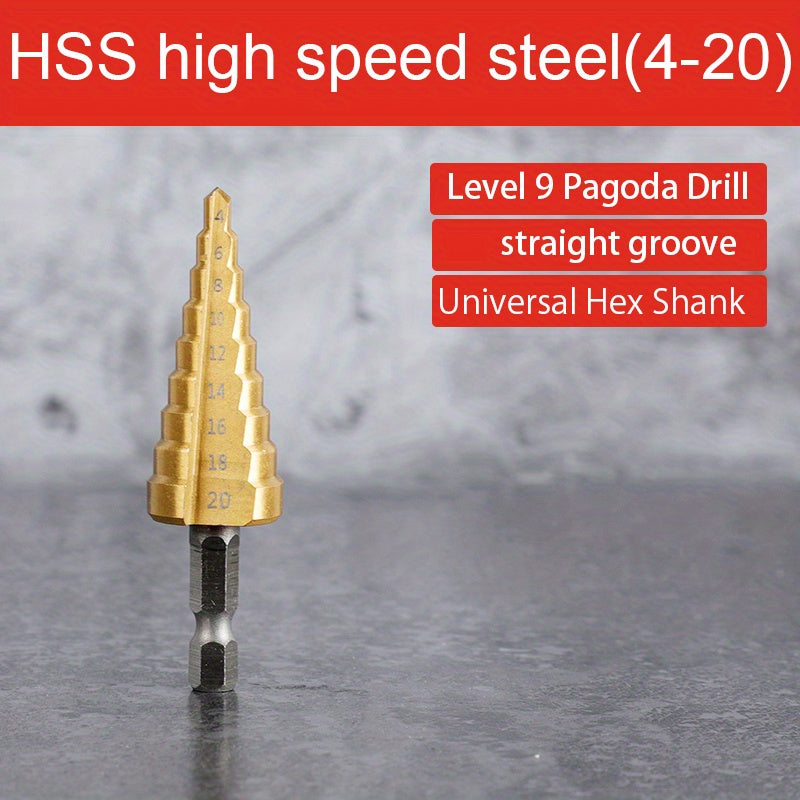 Titanium Step Drill Bit for Wood and Metal 4-32mm High-Speed Steel Hex Head