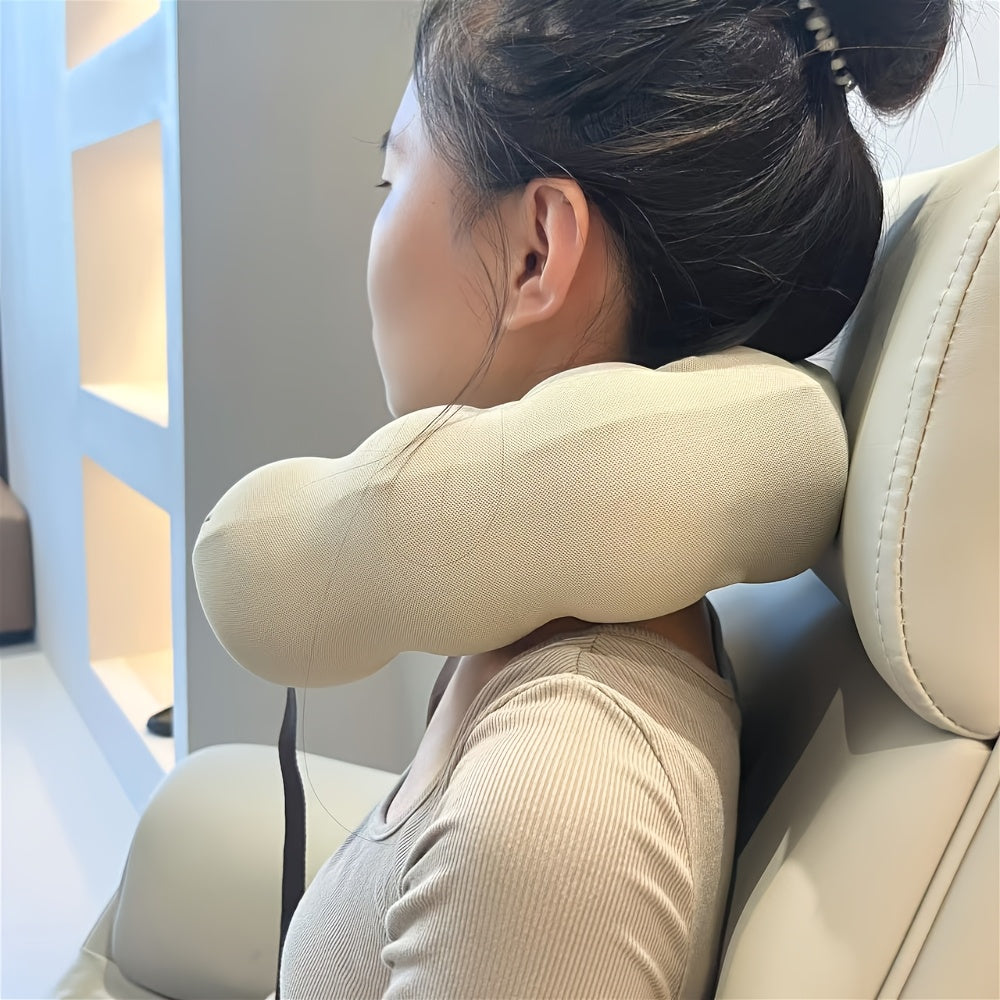 Linen Cover Portable Memory Foam Neck Pillow for Travel and Office Napping
