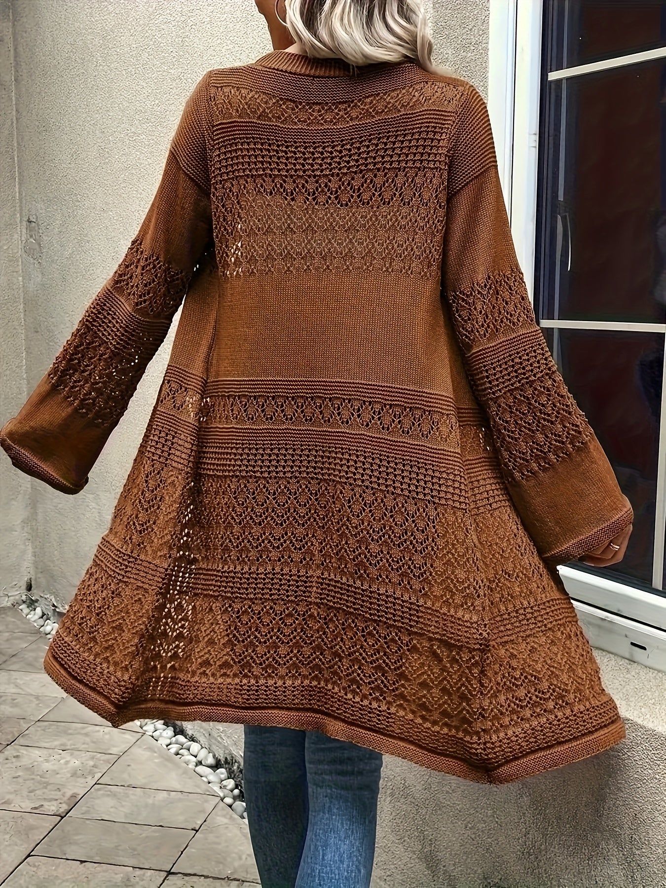 Plus Size Fashionable Openwork Crochet Cardigan Long Sleeve Casual Sweater