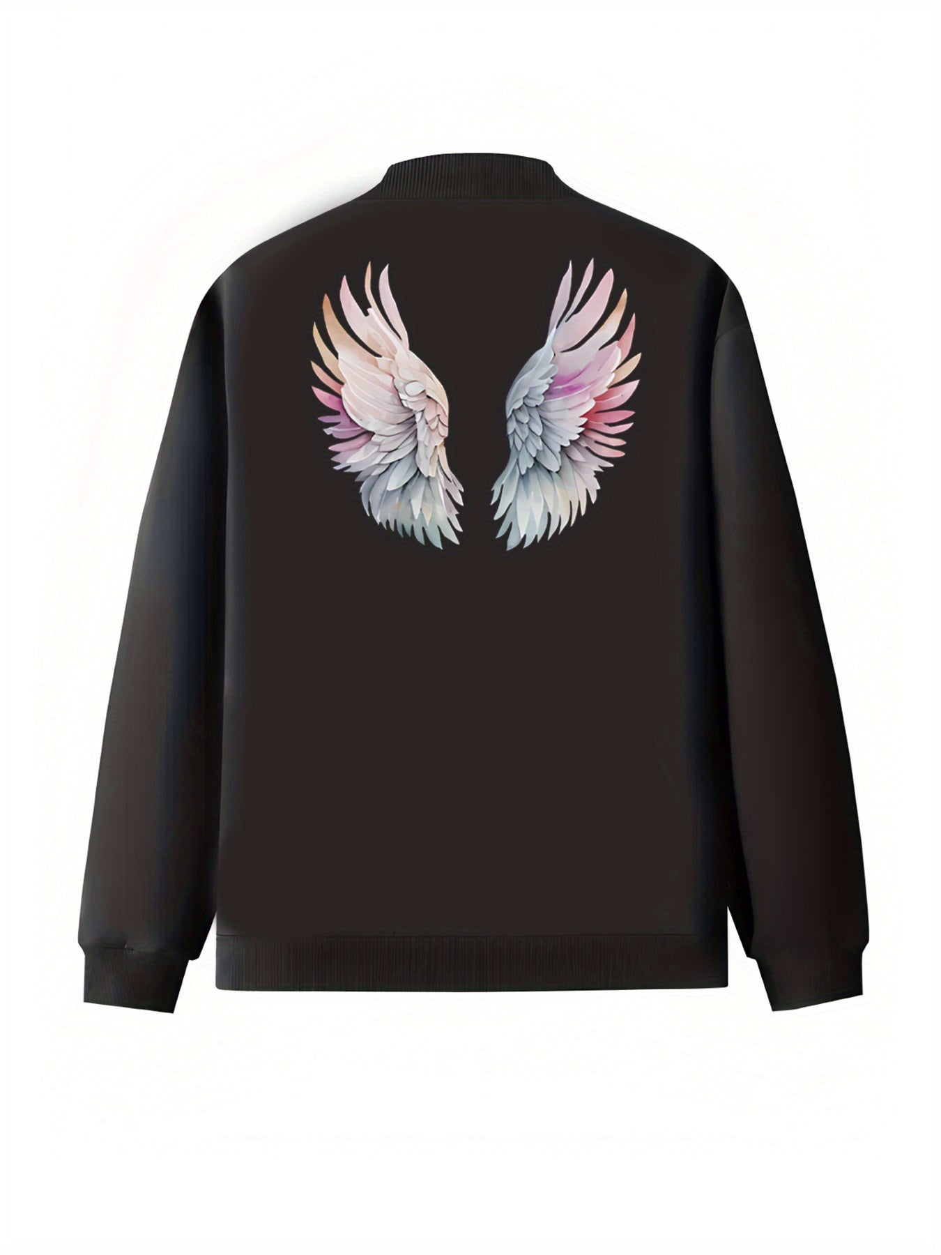 Plus Size Women's Casual Baseball Collar Jacket with Cartoon Wing Print Long Sleeve Lightweight Spring Fall Outerwear