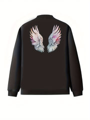 Chaqueta de tamaño grande para mujer de estilo casual con cuello de béisbol y estampado de alas de dibujos animados, manga larga, ropa exterior ligera para primavera y otoño