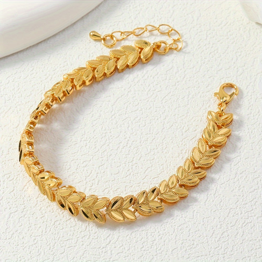 Gold Plated Tribal Design Copper Wheat Sheaf Open Cuff Bracelet for Women