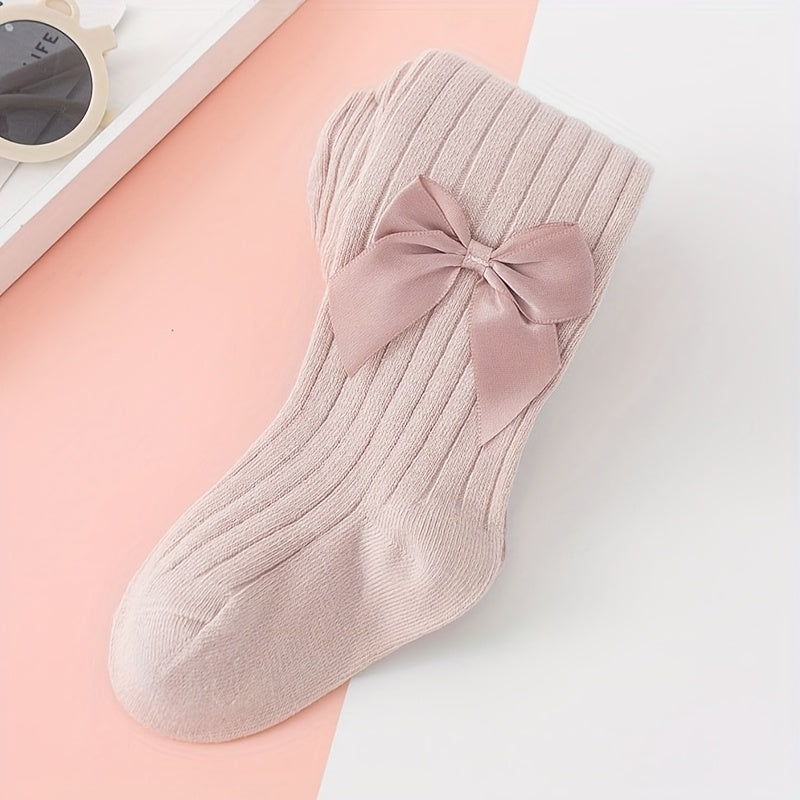 Girls' Ribbed Knit Leggings Socks with Bow Knot for Dance and Casual Wear in Multiple Colors